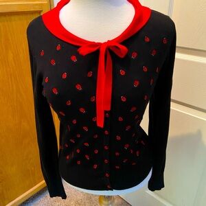 Retro LADYBUG Embroidered Black Cardigan